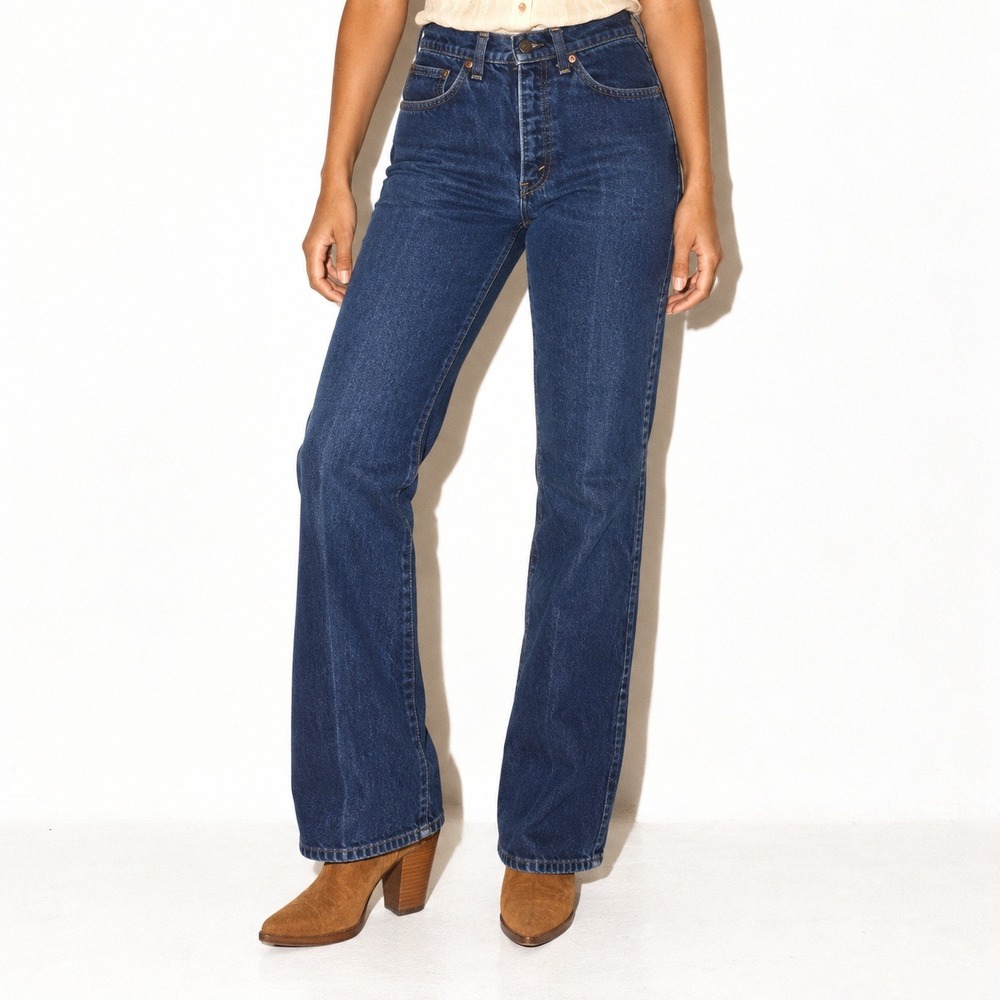 70s Vintage Dark Wash Straight Leg Jeans Womens 0 Blue High Waist All American